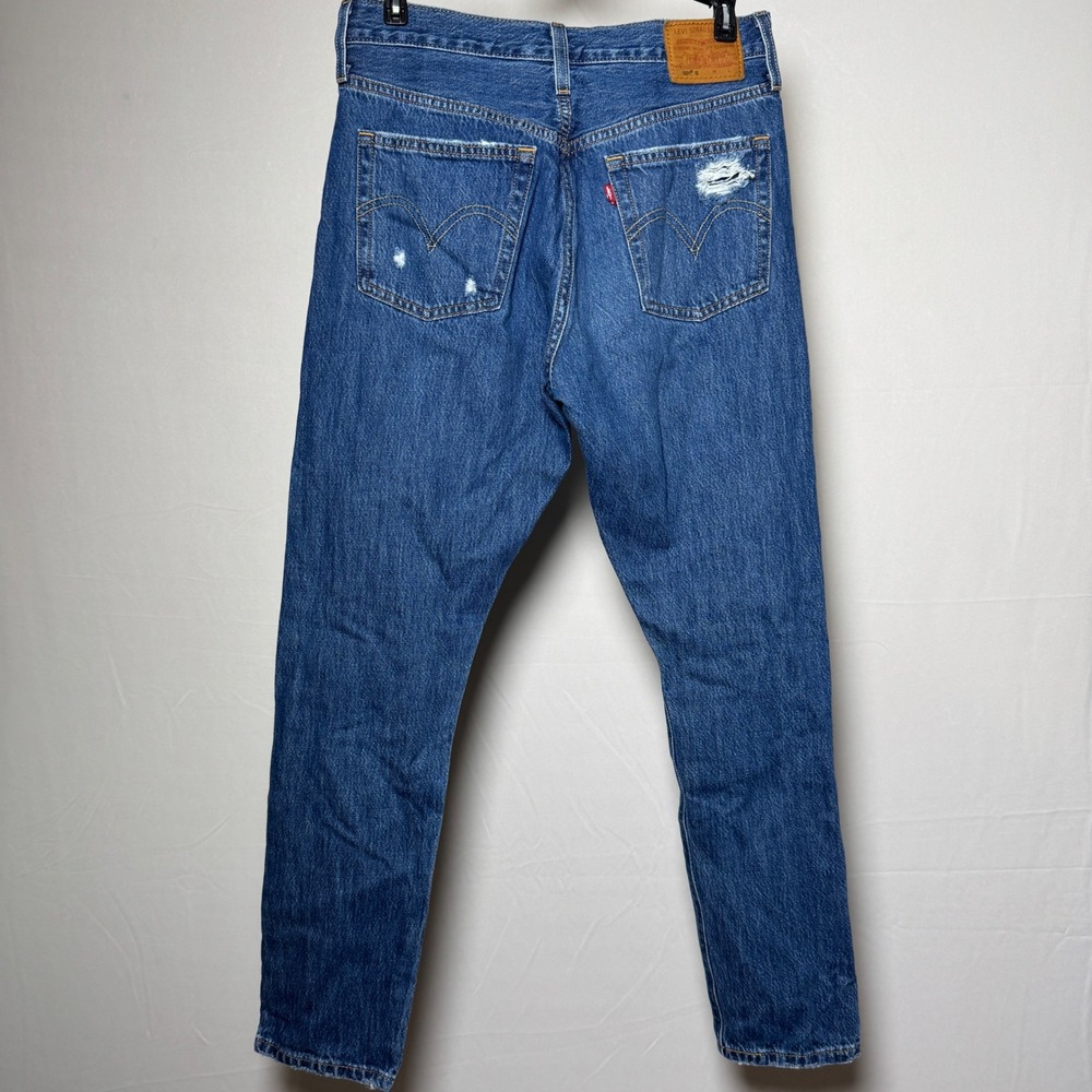 Levis 501s Skinny Distressed Jeans Med Wash Big E W27 L28 Premium Button Fly - Picture 2 of 14